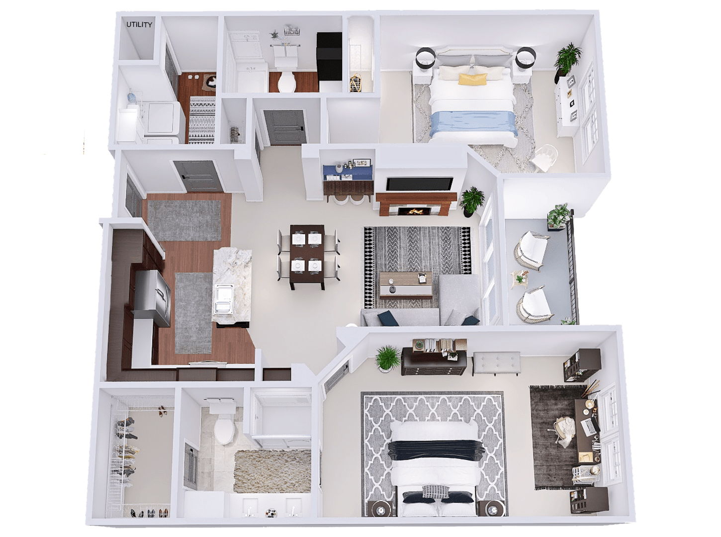 Floor plan for 2 beds, 2 baths, 1246 sqft